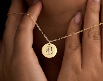 Personalised Birth Flower Disc Necklace with Initial, Multiple Disc Necklace, Engraved Floral Necklace, Family Necklace, Christmas Gift