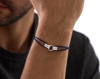Bracelet à emboîtement personnalisé pour homme, bracelet avec nom de famille personnalisé pour homme, bracelet pour papa, bracelet réglable, cadeau de fête des pères pour lui
