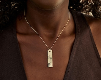 Zarte personalisierte Fotokette, rechteckiger Anhänger mit Fotogravur, Geschenkidee für Ihn, Geschenkidee für Sie, Partnerschmuck für Mama