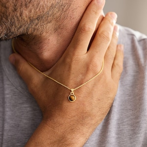 Collier avec pierre de naissance pour homme, collier avec pendentif en onyx noir, collier oeil de tigre pour homme, bijoux personnalisés en pierres précieuses, cadeau pour papa mari