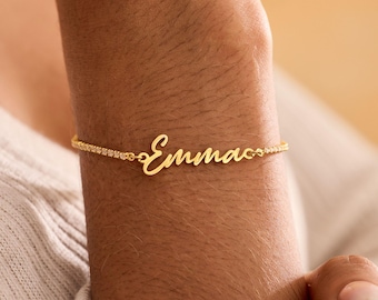 Personalised 18K Gold Plated Name Bracelet, Custom Name Bracelet with Diamond Chain, Womens Bracelet, Minimalist Bracelet, Graduation Gift