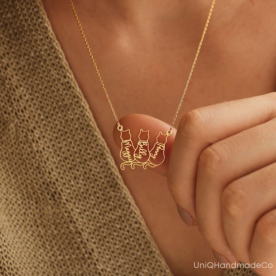 Dainty Cat Name Necklace, Custom Name Necklace, Minimalist Necklace, Personalised Gifts, Cat Memorial Gift, Cat Lovers Gift,Mothers Day Gift