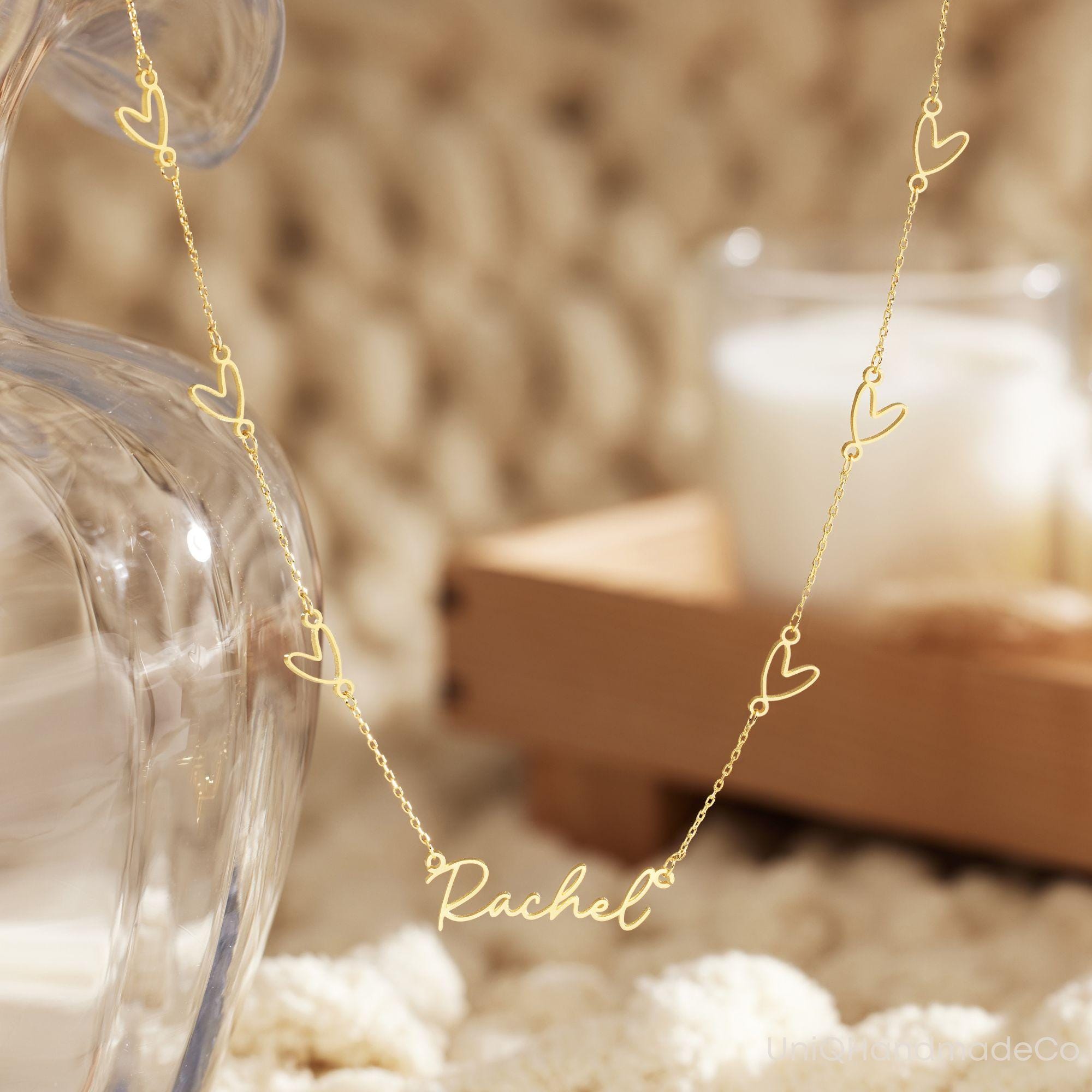 Personalized Name Necklace with Heart Chain, Custom Minimalist Necklace, Personalized Jewellery, Christmas Gift for Daughter, Gift for Her