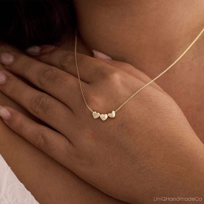 Tiny 3D Initial Heart Charm Necklace, Custom Gold Letter Necklace, Family Necklace, Minimalist Necklace, Womens Necklace, Graduation Gift