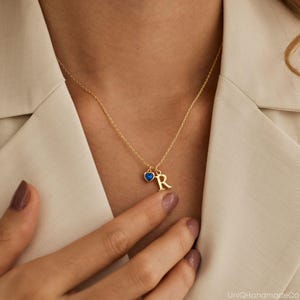 Dainty Initial Necklace with Heart Birthstone, Custom Letter Necklace, Birthstone Jewellery, 18th Birthday Gifts for Her, Graduation Gift image 7