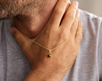 Collana da uomo con pietra portafortuna, collana con ciondolo in onice nera, collana con occhio di tigre per uomo, gioielli personalizzati con pietre preziose, regalo per papà e marito