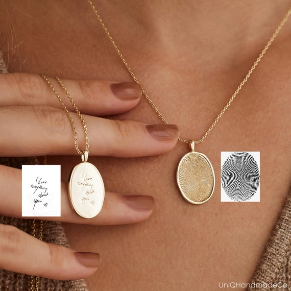 Personalised Fingerprint Necklace, Custom Fingerprint Pendant, Memorial Necklace, Couple Necklace, Engraved Jewelry for Her, Graduation Gift