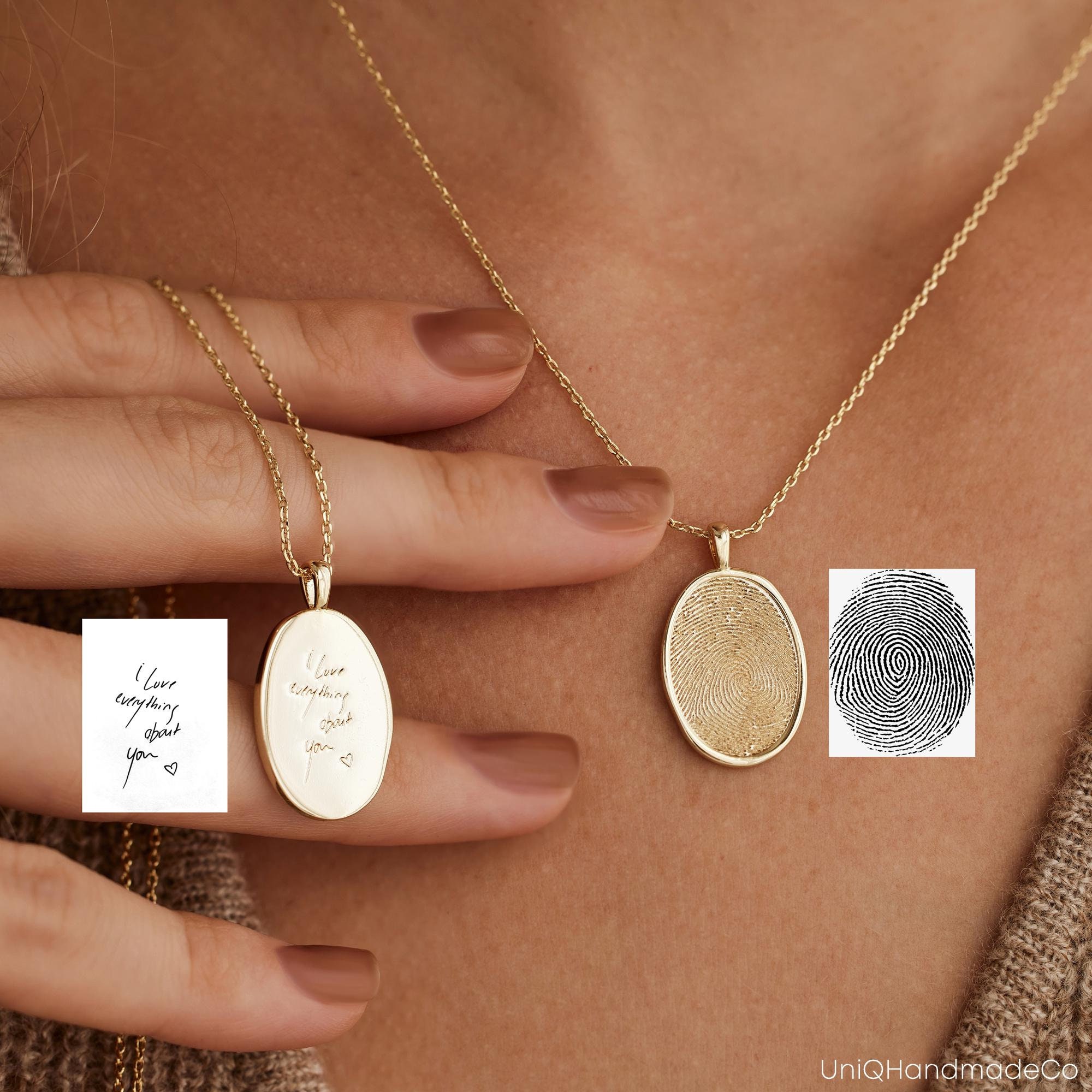Personalised Fingerprint Necklace, Custom Fingerprint Pendant, Memorial Necklace, Couple Necklace, Engraved Jewellery for Her, Gift for Mom