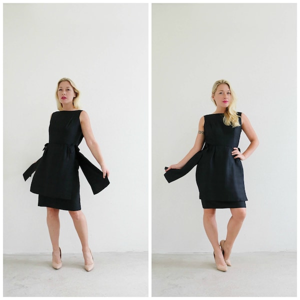 1950s Paneled Black Evening Dress /// Size Double Extra Small to Extra Small