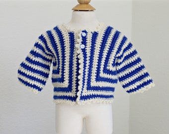 1980s Cobalt Knit Cardigan // Baby Size 3 Months