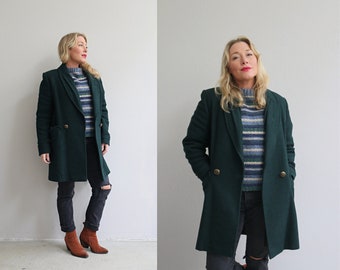 1980's Karizma Evergreen Wool Mid Length Coat // Women's Size Extra Small to Small // Knee Length // Petite // Winter Jacket // Heavy Coat