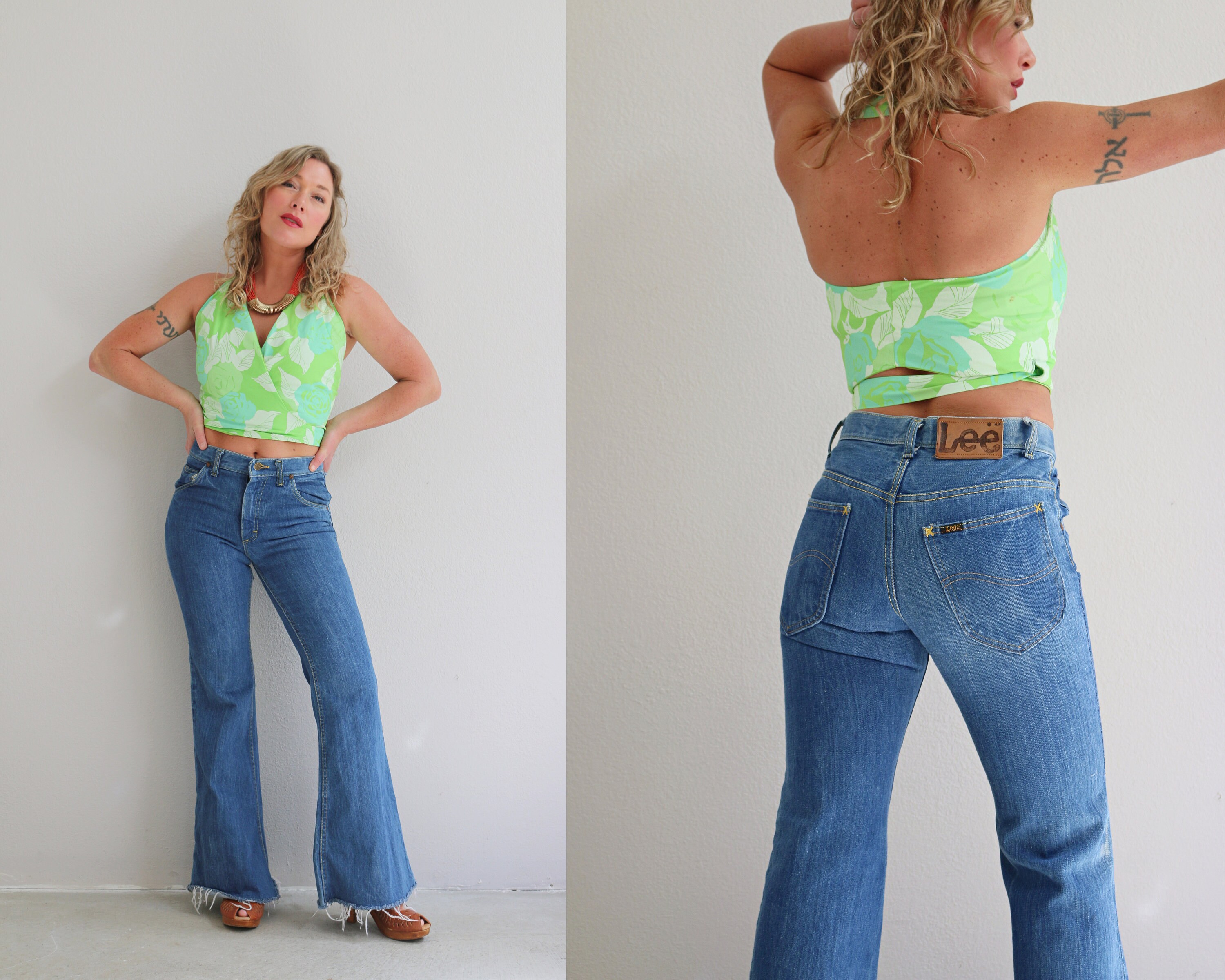 Women's High Waisted Flared Bell Bottoms Jeans/vintage 70s Style