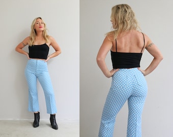 1970's Polka Dot Flare Trousers // Women's Size Double Extra Small to Extra Small // 25" to 26" Waist // Slim Fit // Cropped Fit // Sears