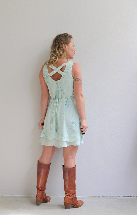 1990's Minty Floral Skater Dress // Women's Size … - image 9