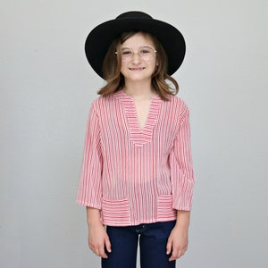1970's Candy Striped Tunic Top // Kid's Size 7/8 // Kid's Shirt // Hippie Shirt