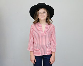 1970's Candy Striped Tunic Top // Kid's Size 7/8 // Kid's Shirt // Hippie Shirt