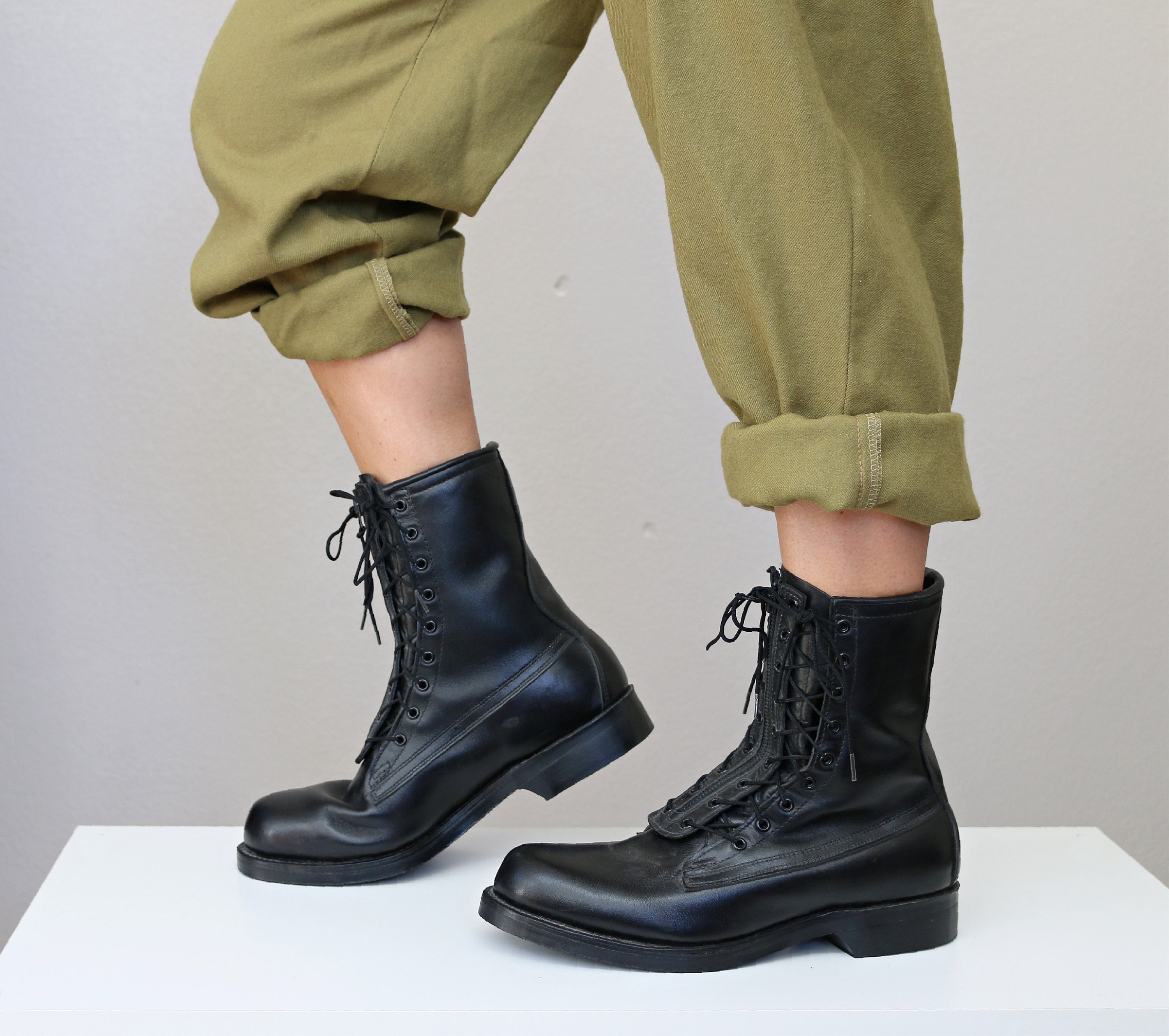Deadstock 1980's Zipper & Lace up Military Combat Boots // - Etsy