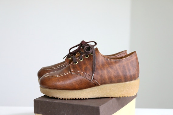 Deadstock, 1970s Brown Leather Oxfords // Little … - image 2