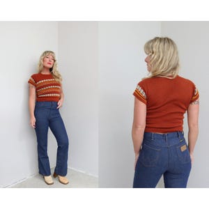 1970's Vintage Dark Wash Flare Wrangler Jeans ~ XXS XS ~ 28" Waist ~ Mid Rise Bell Bottom 70's Denim ~ Made in USA ~ Country Western Wear image 1