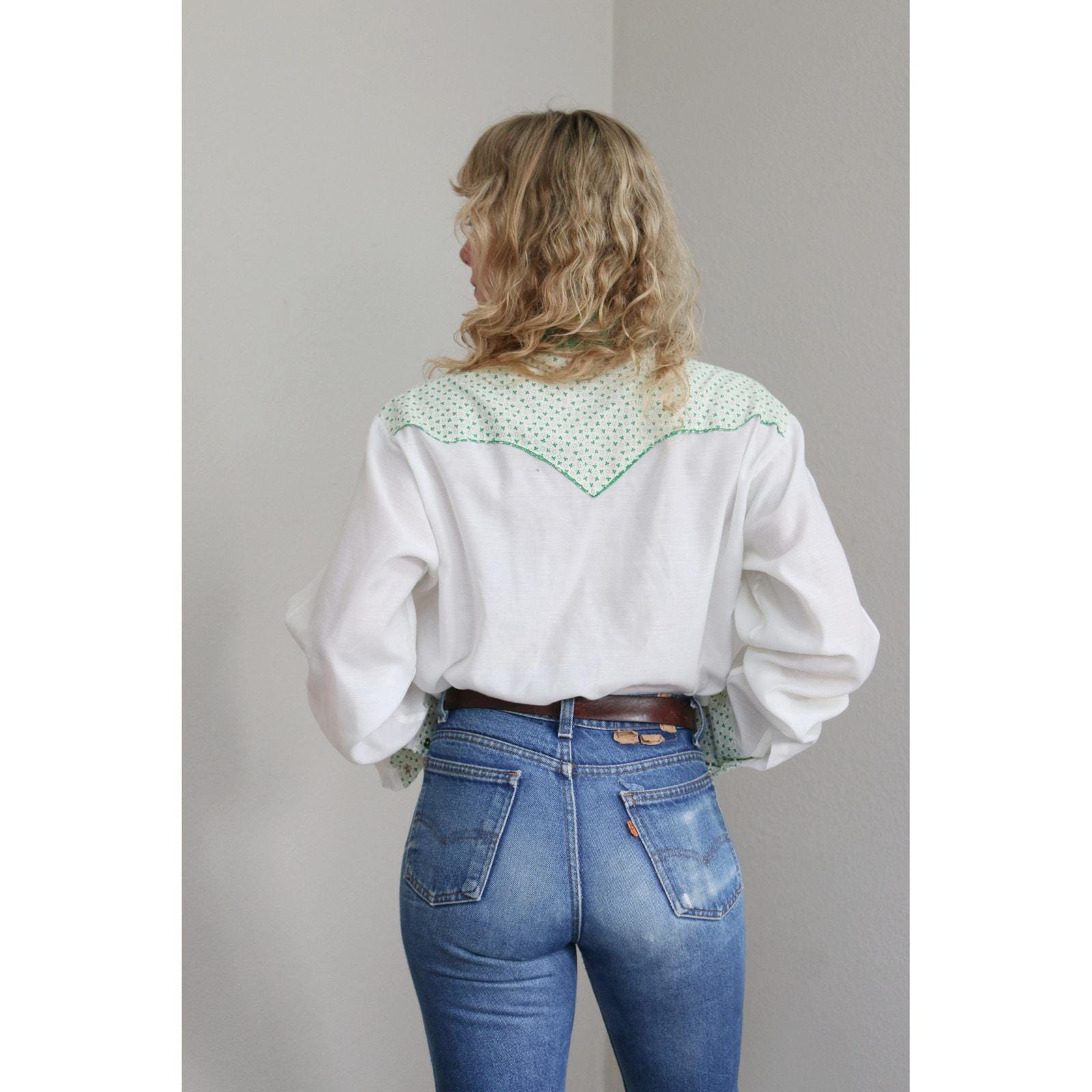 1970's Vintage Irish Shamrock Pearl Snap Square Dance Shirt