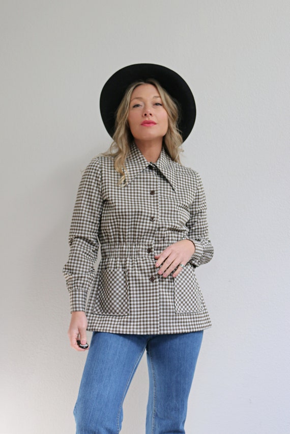 1970's Brown Gingham Fit and Flare Jacket // Wome… - image 2