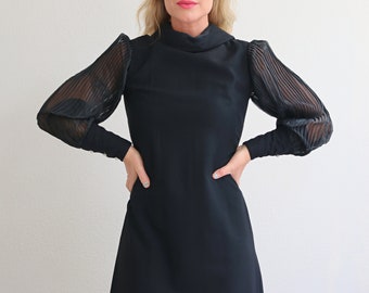 1960's Toni Todd Cocktail Dress // Women's Size Extra Small to Small // Sheer // Little Black Dress // LBD // Sheer Sleeves // Going Out