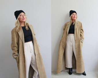 1990's Vintage Harve Benard Suedette Duster Coat // Women's Size Large to Extra Large // Full Length Long Jacket // 90s // Faux Fur & Suede