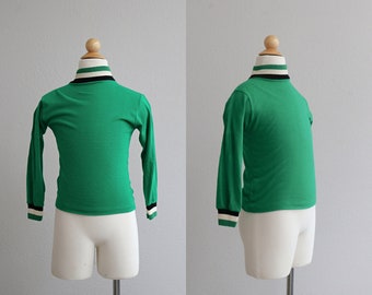 1960's Rugby Knit Kid's Shirt // Kid's Size 6 to 7 // Size Small // Unisex // Retro Fashion // Long Sleeve Top // 70's Style // Kelly Green
