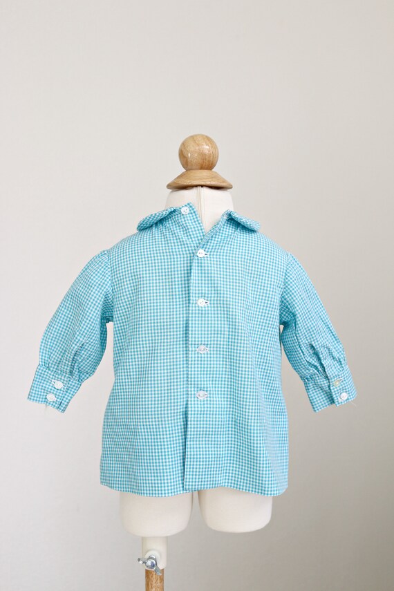 1960s Aqua Gingham Blouse // Size 3 Months - image 7