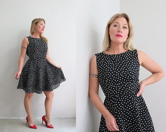 1990's Vintage Dani Maxi Retro Polka Dot Dress ~ Women's Extra Small to Small XS SM 0 2 4 ~ Flouncy Full Skirt ~ Lois Snyder ~ 90's Party