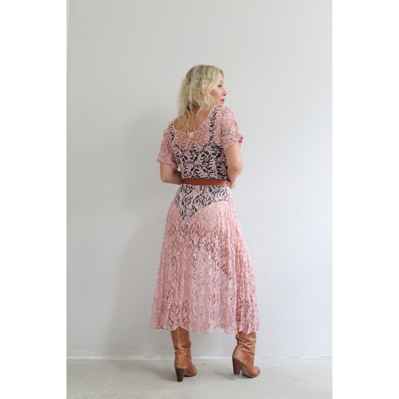 1980's Mauve & Lace Sheer Dress by Dona Jeans // … - image 2