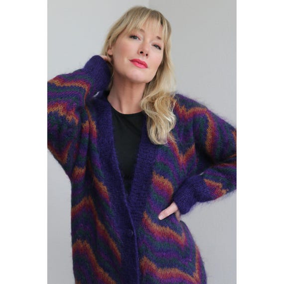 1990's Vintage Fuzzy Mohair Oversized Cardigan ~ Women's XS SM MD