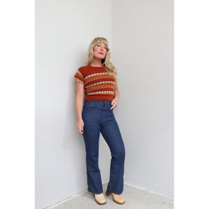 1970's Vintage Dark Wash Flare Wrangler Jeans ~ XXS XS ~ 28" Waist ~ Mid Rise Bell Bottom 70's Denim ~ Made in USA ~ Country Western Wear image 12