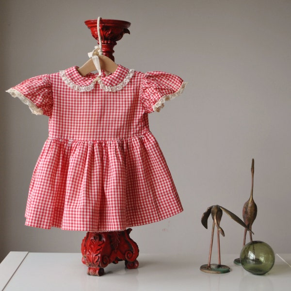 1940s Red Gingham Dress, size 6-12 months