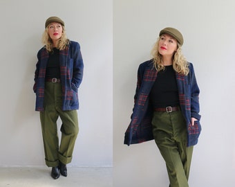 1990's Vintage Northern Isles Plaid Flannel Jacket // Women's Size Small to Medium // Oversized Blazer // Fall // Autumn//  Mid Length Coat