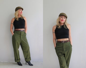 1950's Army Issue Wool Field Trousers // Men's Small // Women's Size Medium to Smaller Large  // 28" to 31" Waist // Woodland Pants // 50's