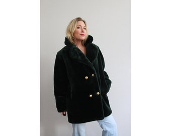 1980's Monterey Evergreen Faux Fur Coat // Women's Size Medium // Mid Length // Warm Winter Coat // Vegan Friendly // 80's Glam // Evening