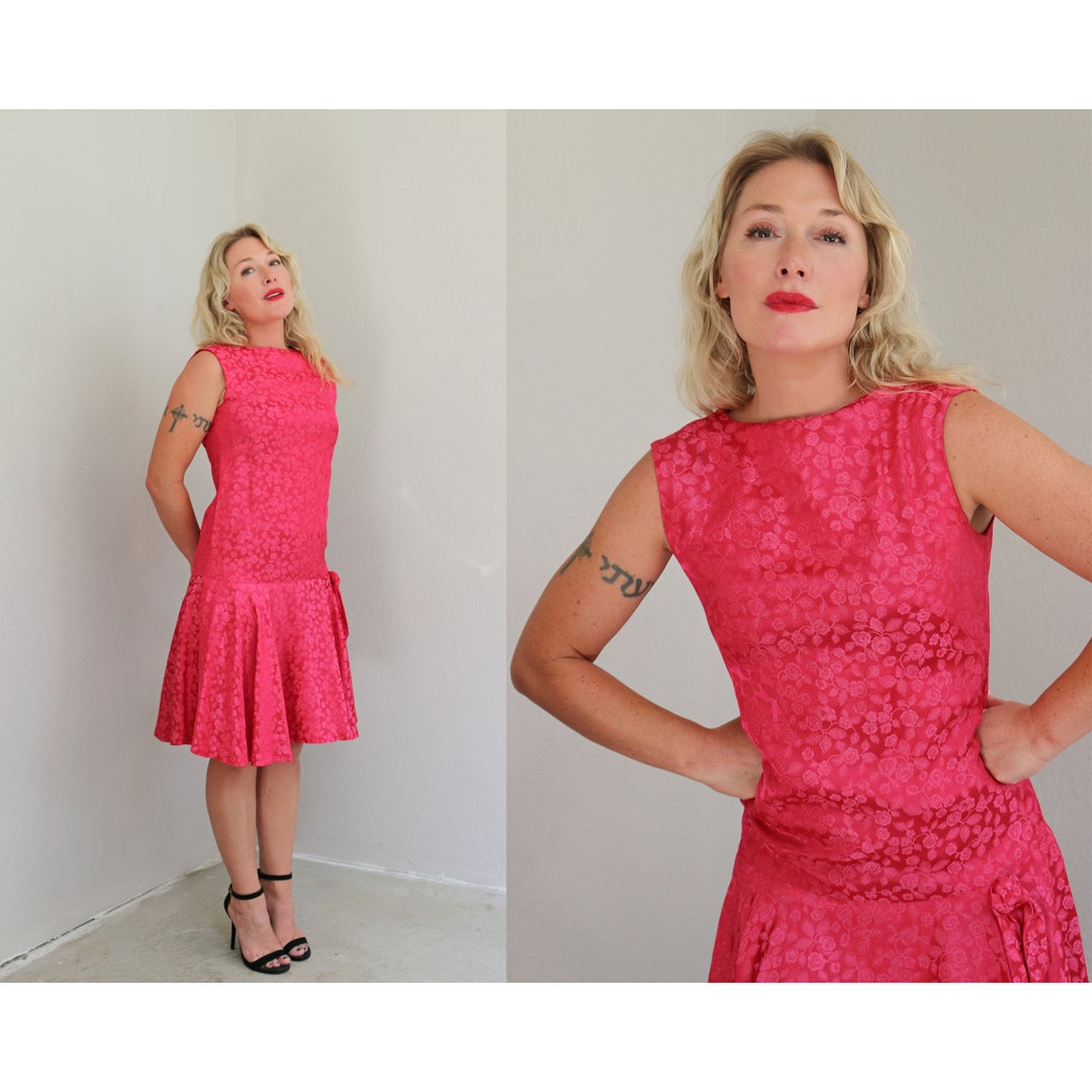 Large 1960s Fuchsia Embroidered Dress