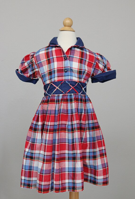 1950's Criss-Cross Plaid Dress //  Girl's Size 5 … - image 3