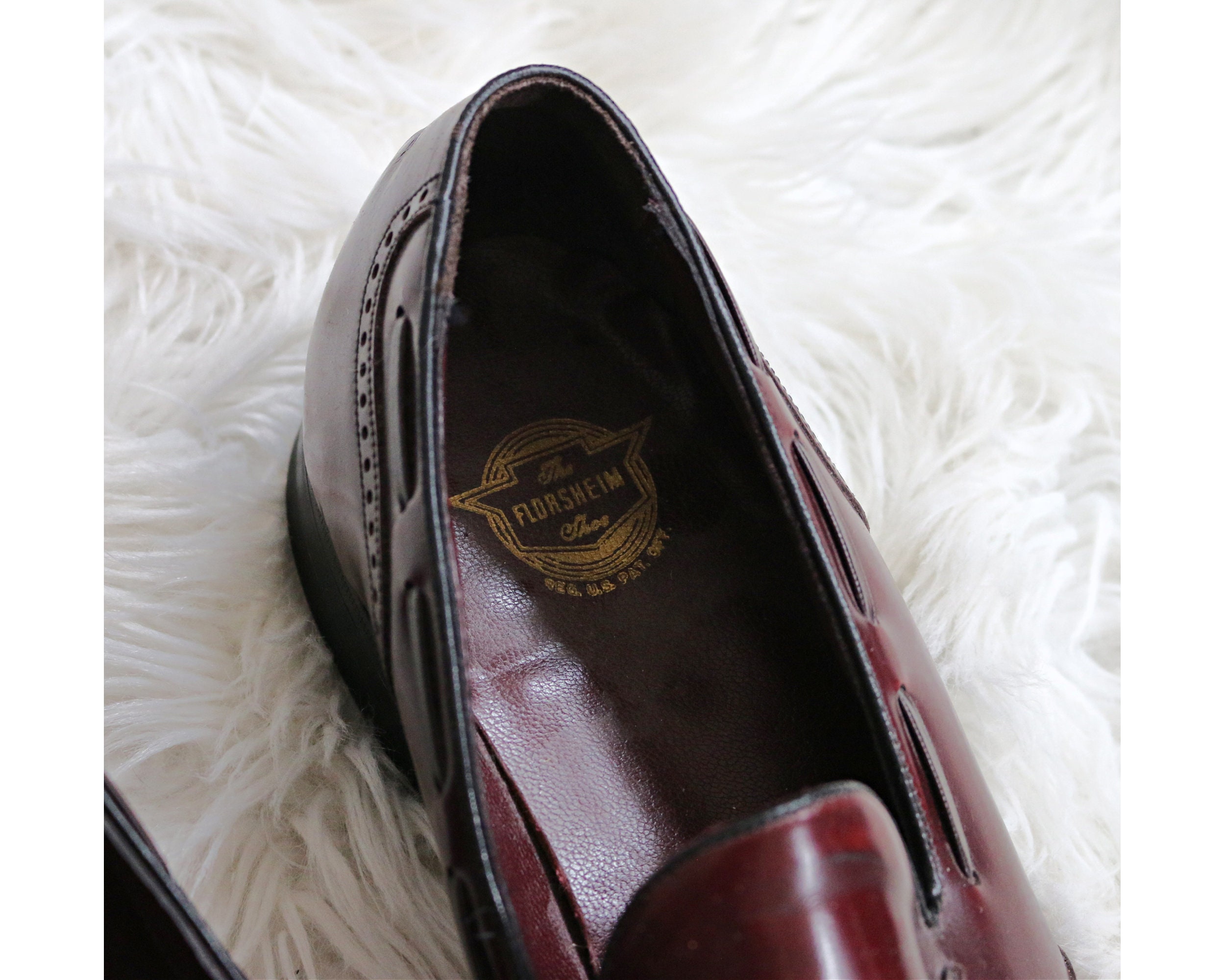 Vintage Burgundy Leather Florsheim Loafers with Tassels 12 B 1980 main image 4