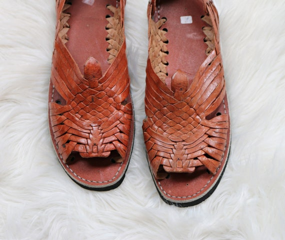 1990 s Cognac Huaraches Leather Sandals Women s Size 8 to 8 1 2 Woven Sandals Slip on Beach Shoes Mexican Shoes Etsy Israel