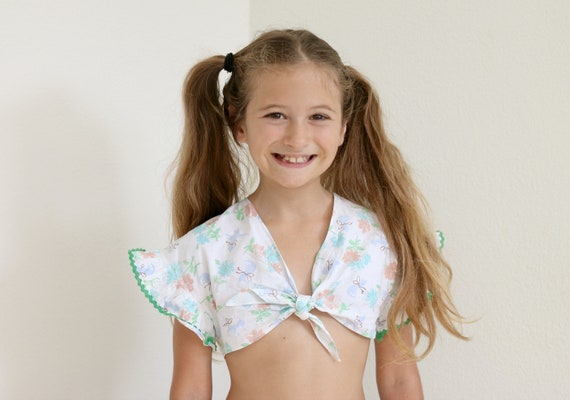 1940s Kitty & Flower Crop Top /// Size 5t to 6 - image 4