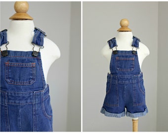 1970's Jet Set Country Denim Overalls //  Size 12 to 18 Months // Cuffed // Faded Denim // Worn In Jeans // Retro