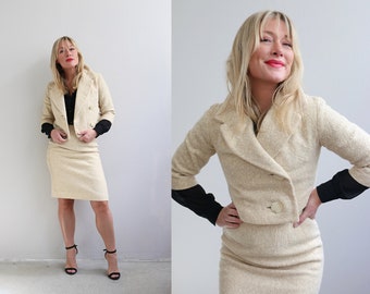 1950's Vintage XXS XS Spring Wool Suit // Women's Size Double Extra Small to Small // 25" Waist // Pencil Skirt and Blazer Set // 60's 50's