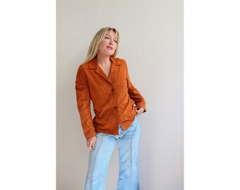 1990's Designer Peter Cohen Burnt Orange Suede Leather Jacket or Shirt // Women's Small to Medium // High End Minimalist Fashion Luxury