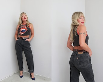 1990's Vintage Levi's 505 Made in USA Black Fade Orange Tag Jeans ~ Women's LG XL ~ 35" 36" Waist ~ Straight Leg 90's Denim ~ Men's Md Lg