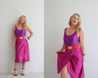 1970's Alex Coleman Sportswear Magenta Skirt /// Women's Size Extra Small to Small // 26" to 29" Waist // High Waist // A-line // Mid Length