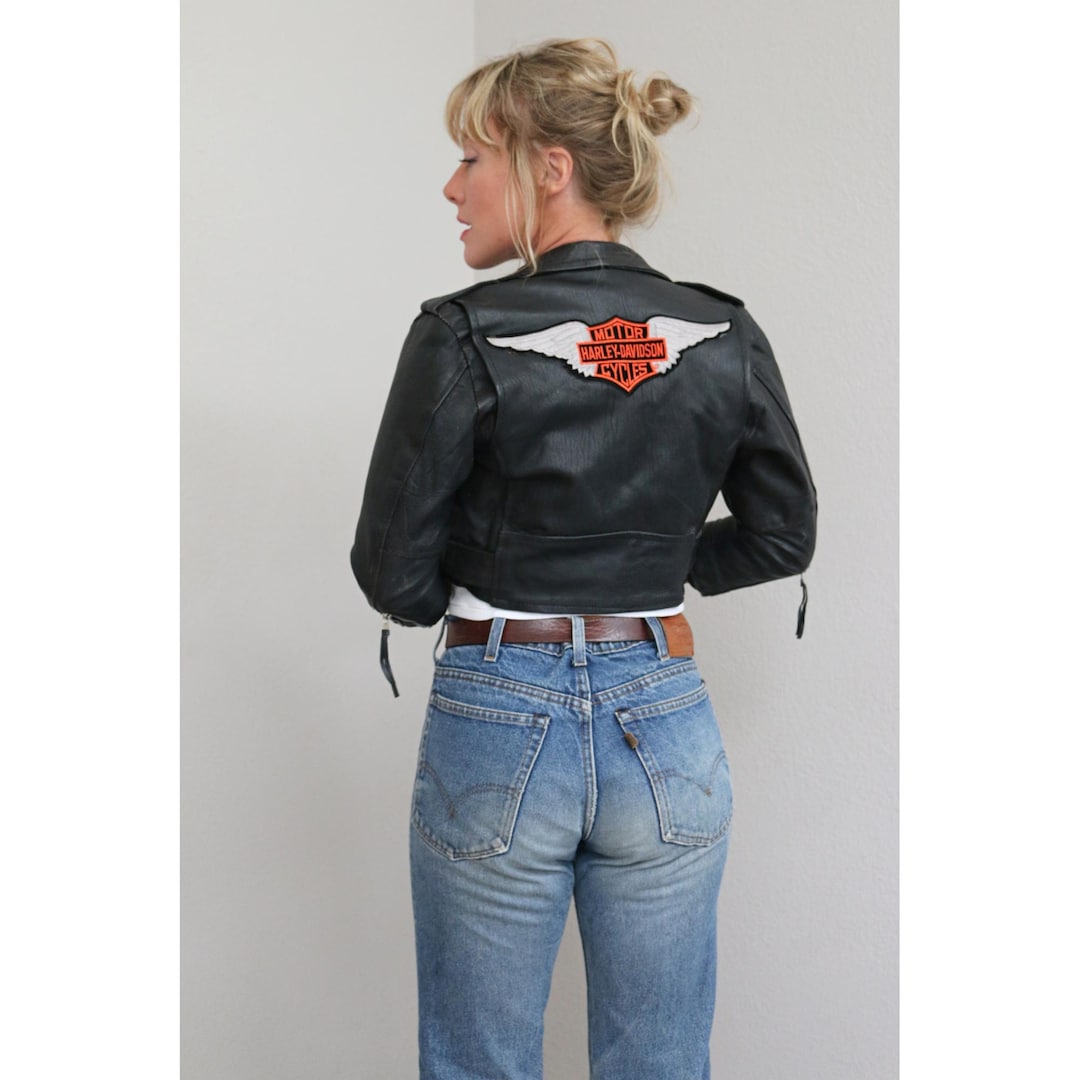 1990's Vintage Black Leather Harley Davidson Jacket ~ Women's XXS