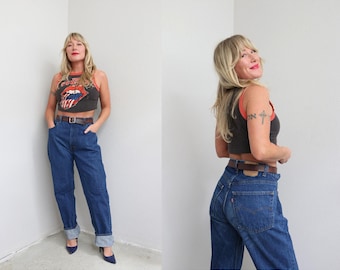 1980's Vintage Levi's Dark Blue 505 Straight Leg Jeans ~ Women's LG XL ~ 36" 37" Waist ~ Made in USA ~ Men's md lg ~ Levi True Vintage Denim