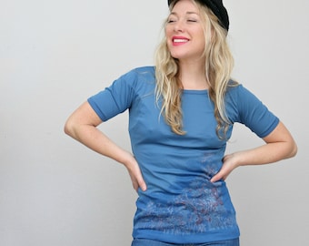 デッドストック、1970年代のボタニカルストレッチTシャツ // サイズXL～L // ストレッチTシャツ // リンガーTシャツ
